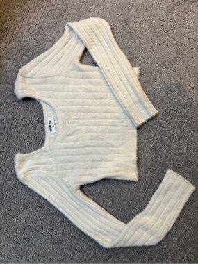 Double Zero Cream Ribbed Scoop-Neck Cropped Sweater